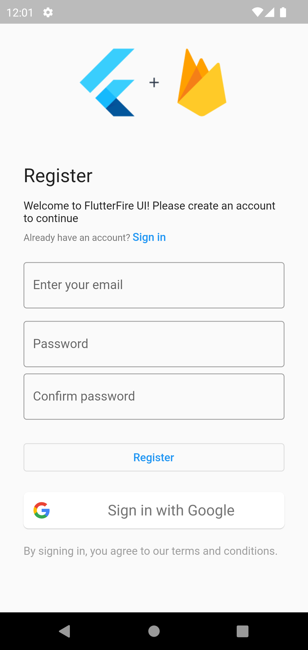 FlutterFire UI Auth - Register